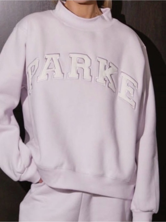 Parke Sweaters - PARKE Pale Lavender Varsity Mockneck Sweatshirt - Women's Oversized Crew